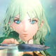 Byleth points a sword in Fire Emblem Warriors: Three Houses.